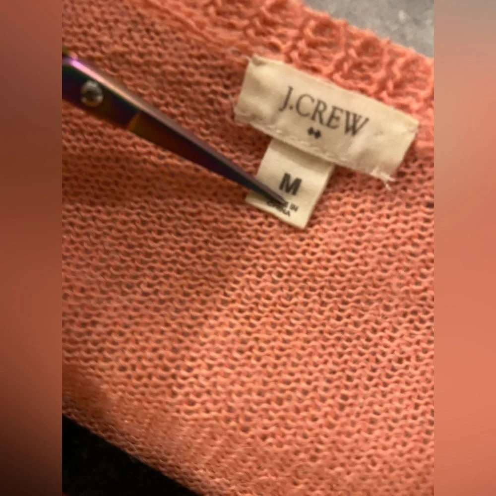 J. Crew Size S Coral Crystal Button Long Sleeve Lightweight Alpaca Cardigan